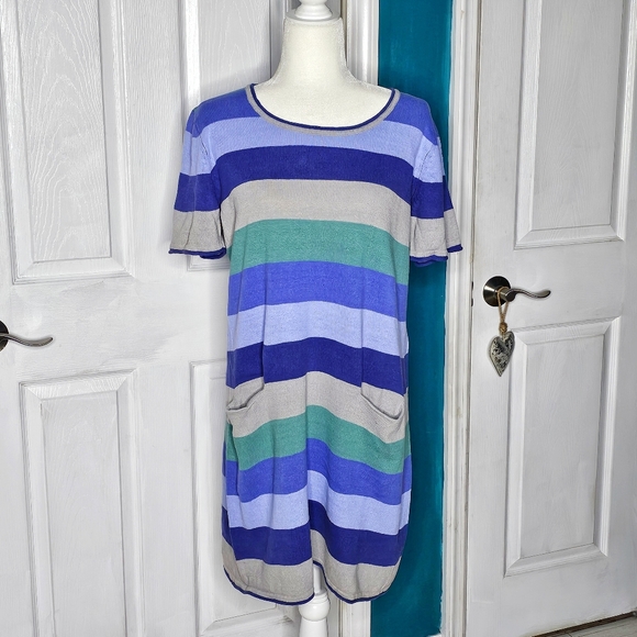 Gudrun Sjoden Striped Blue And Green Women's Dress - Picture 1 of 14